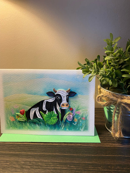 Cow in Meadow - Quilled Card