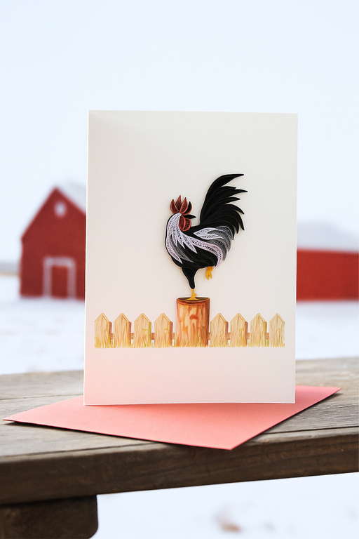 Rooster on Fence Quilled Card