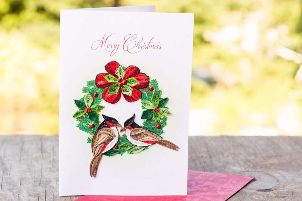 Christmas Wreath & Cardinals Quilling Card - UViet Store