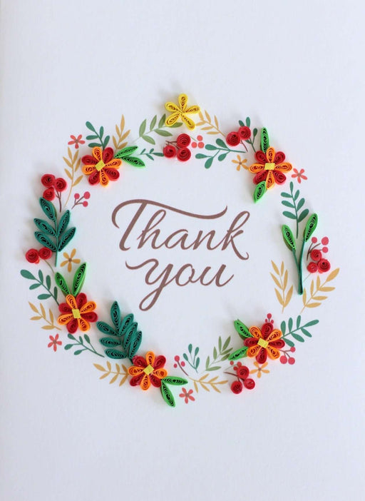 Thank You - Orange Floral Wreath (Mini) Quilling Card - UViet Store