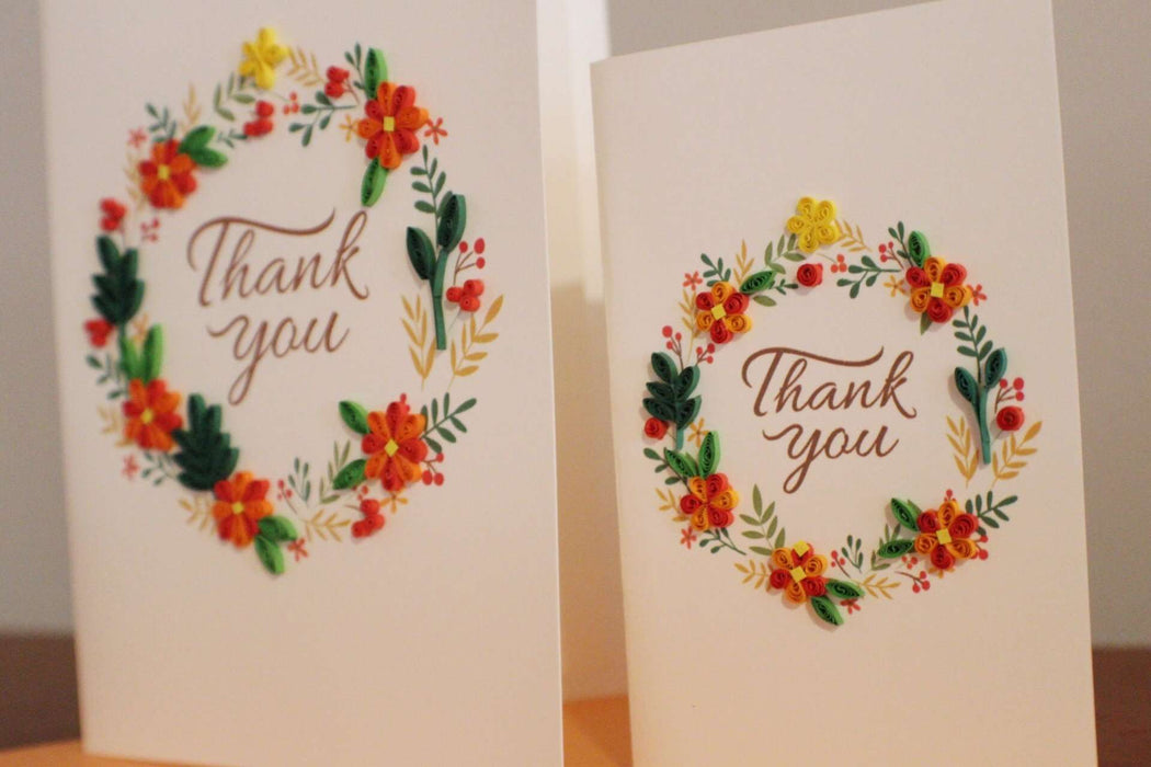Thank You - Orange Floral Wreath (Mini) Quilling Card - UViet Store