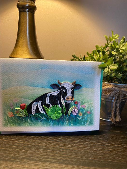 Cow in Meadow - Quilled Card