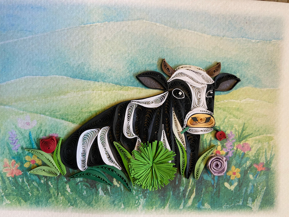 Cow in Meadow - Quilled Card