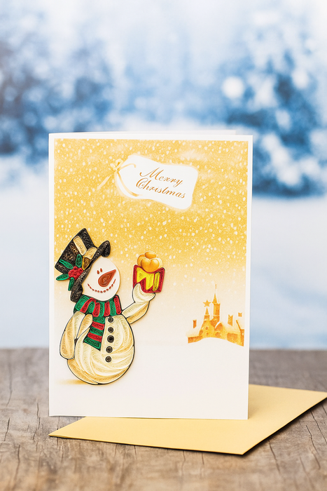 Tarjeta acolchada de muñeco de nieve