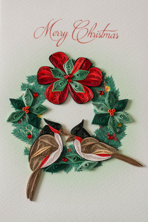 Christmas Wreath & Cardinals Quilling Card - UViet Store
