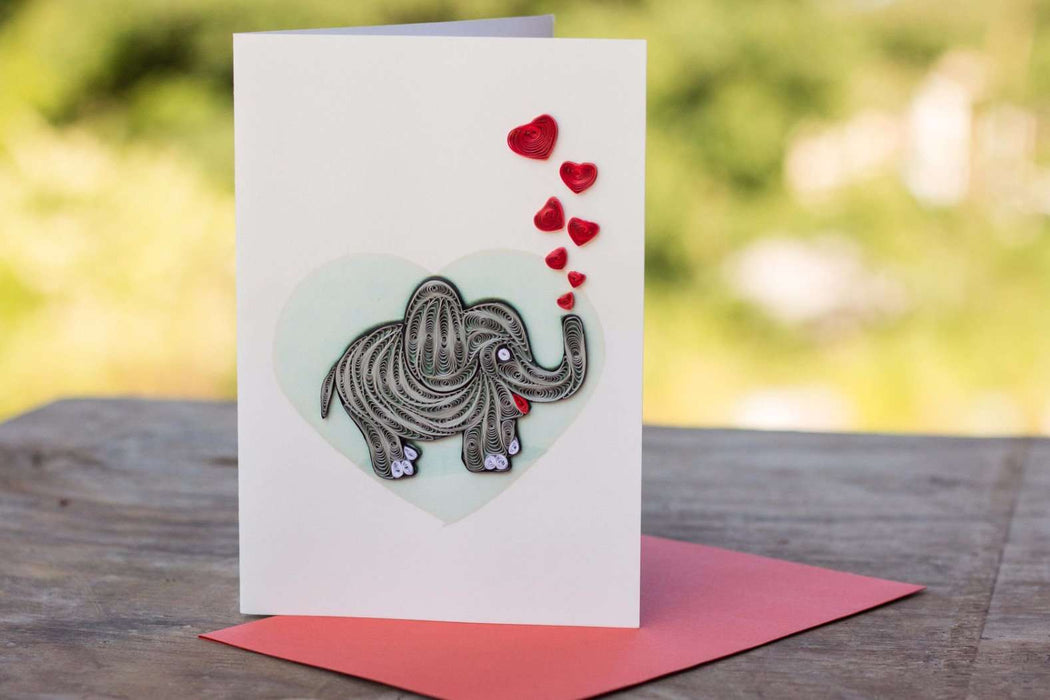 Elephant with Hearts Quilling Card - UViet Store