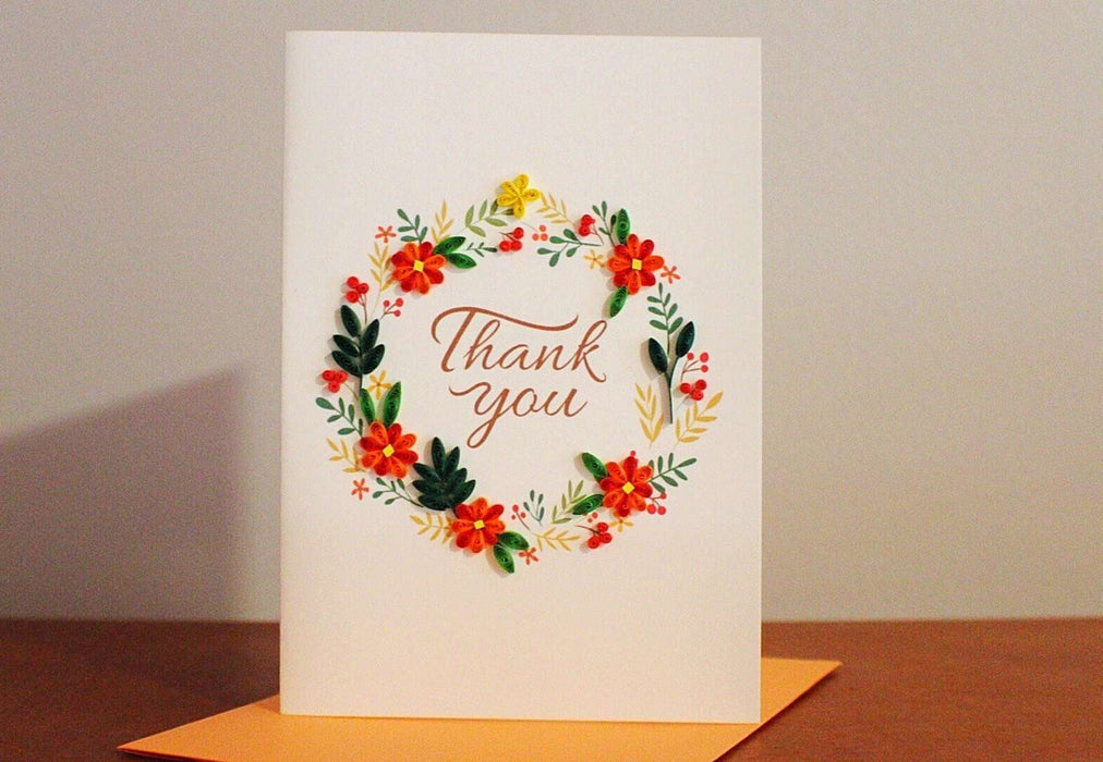 Thank You - Orange Floral Wreath Quilling Card - UViet Store